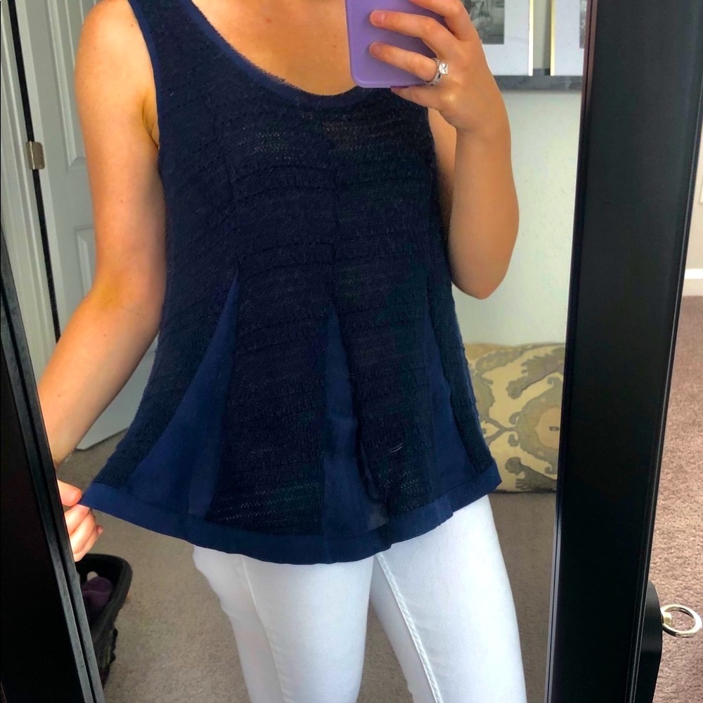 Navy Babydoll Pleated Blouse